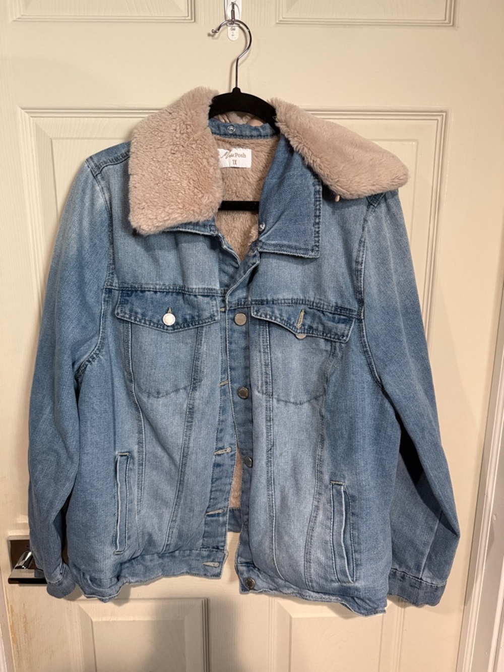 Light Blue Denim Jacket with Cream Sherpa Collar